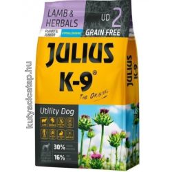   Julius-K9 Grain Free Hypoallergenic Utility Dog Puppy & Junior bárány és gyógynövény 10 kg