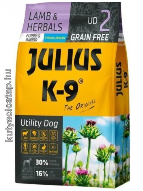 Julius-K9 Grain Free Hypoallergenic Utility Dog Puppy & Junior bárány és gyógynövény 10 kg